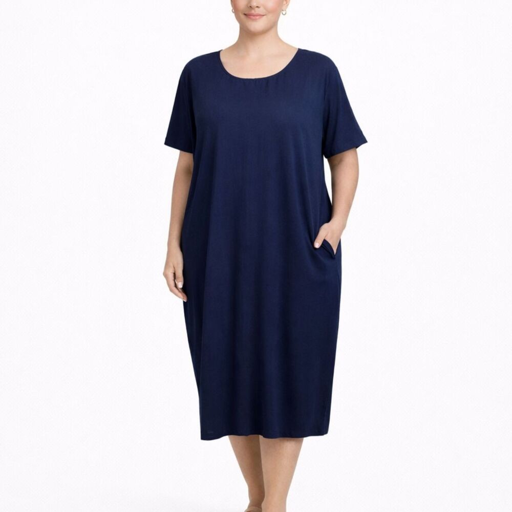 Universal Standard Midi Draped Short Sleeves T Shirt Dress Blue Size US 22-24